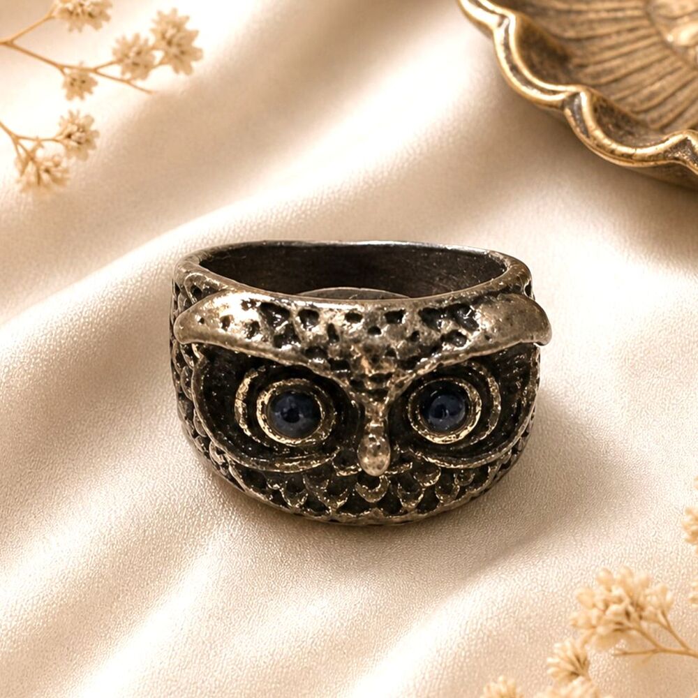 Vintage Owl's Head Brass Fashion Ring Size 7